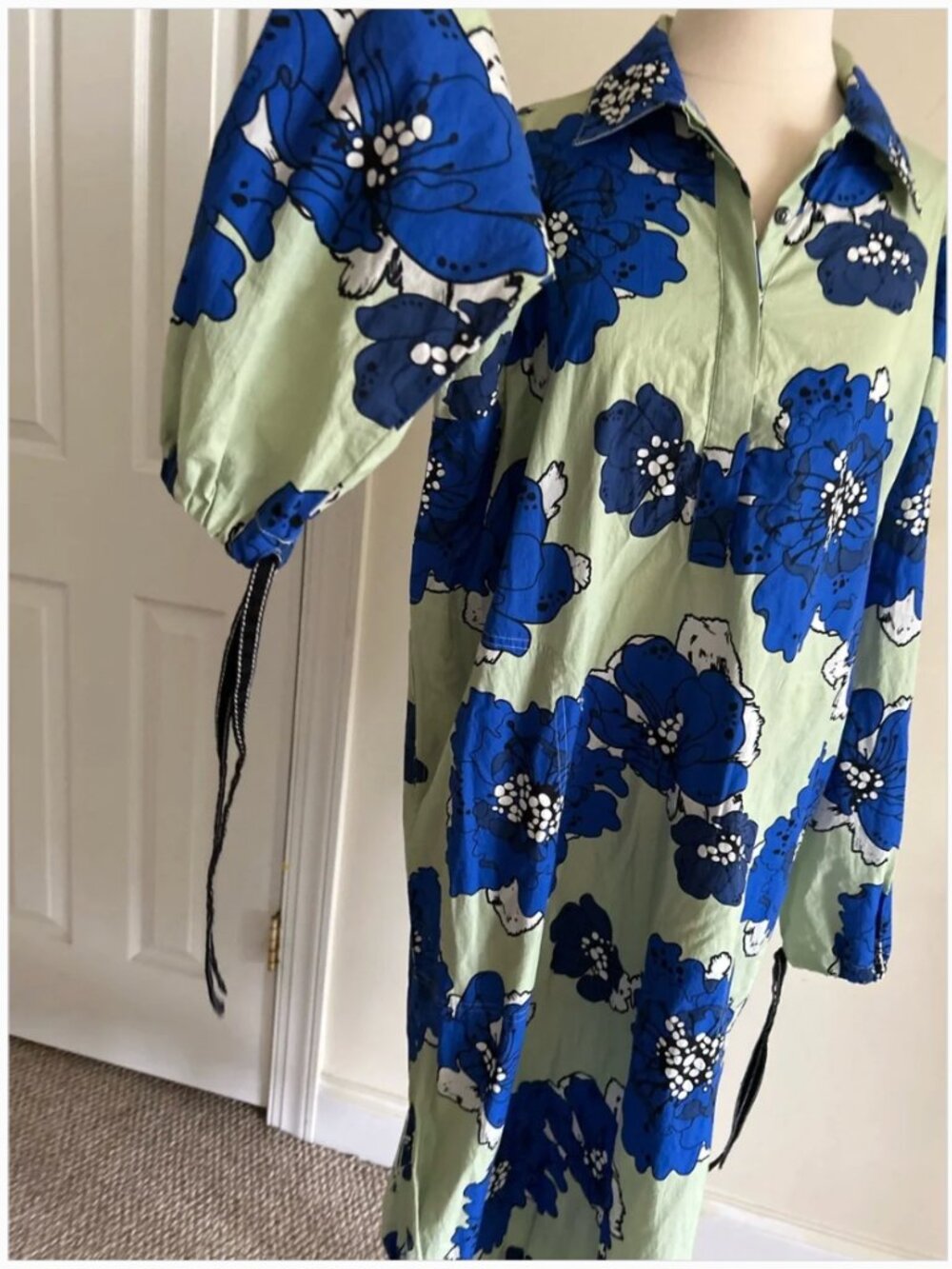 Anthropologie Dhruv Kapoor Floral Midi Shirtdress Cotton Blue Green Dress size M - Picture 4 of 10